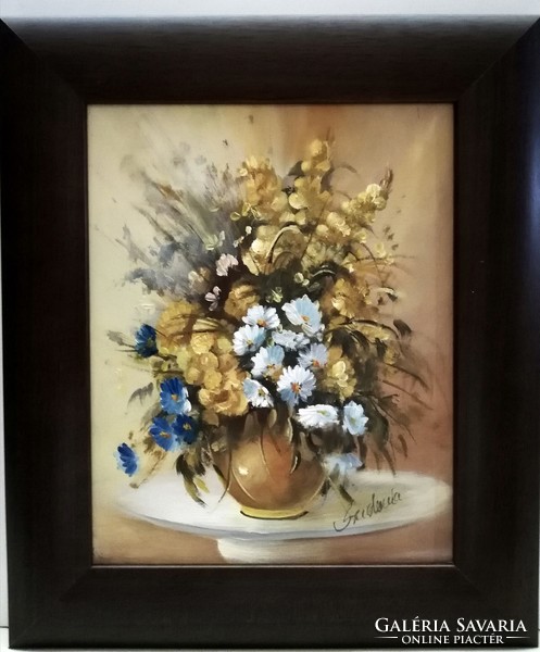 Unmissable - Széchenyi Sidonia - mixed bouquet (20x25, oil, in a new frame)