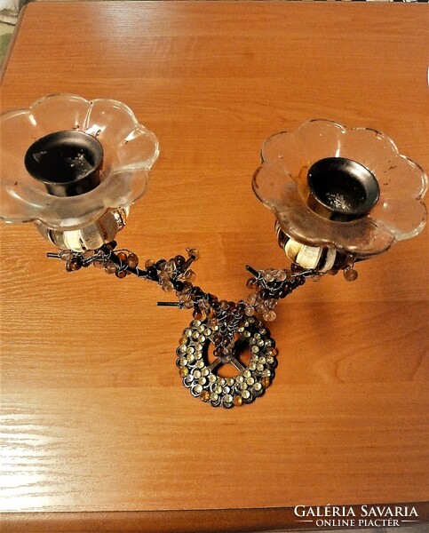 2 Agu metal candle holder inlaid with pearls