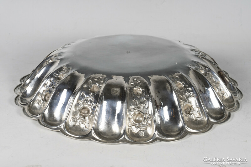 Silver large round bowl with rose of Vienna decor