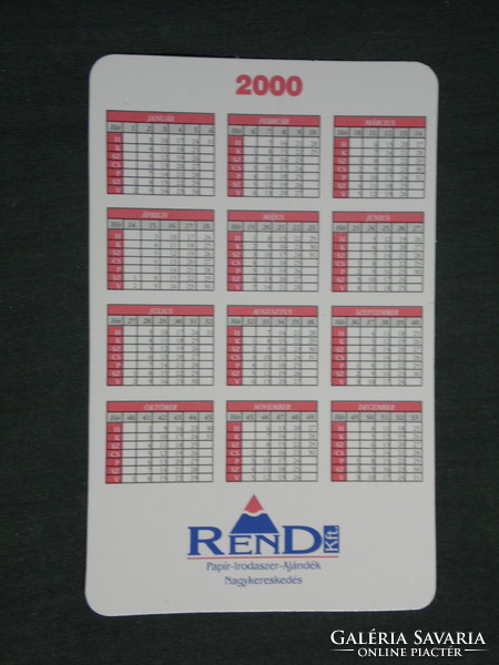 Card calendar, order paper stationery shops, Budapest, Barcs, Pécs, Szekszárd, 2000, (2)