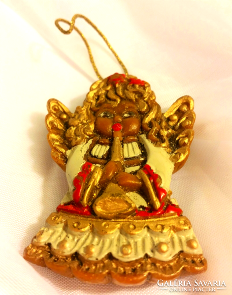 Old painted, gilded wax angel, Christmas tree decoration, size 6 x 4 cm