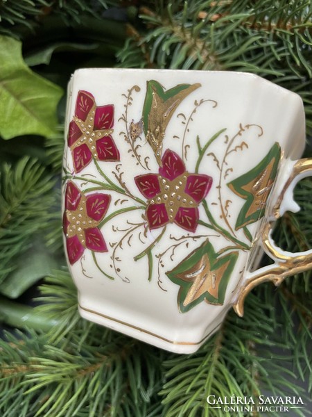 Beautiful hand painted floral bone china square cup