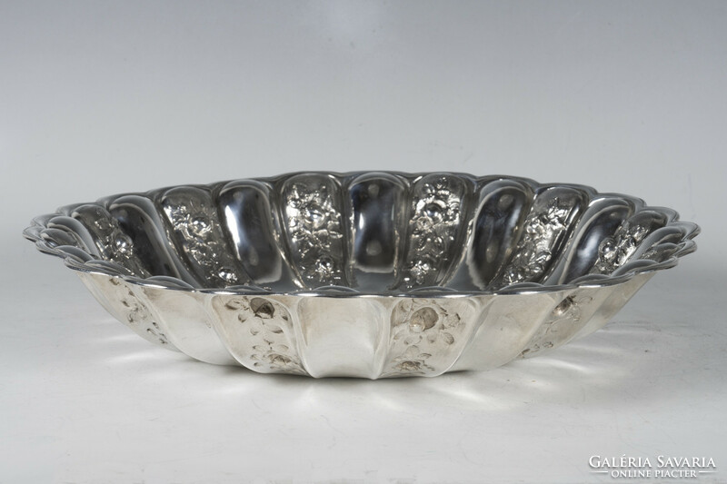 Silver large round bowl with rose of Vienna decor