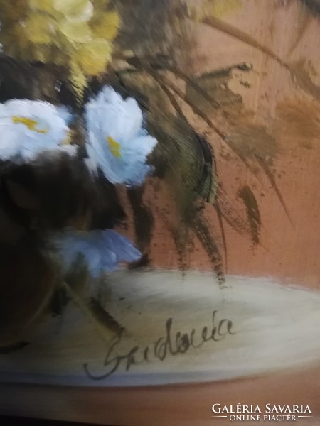 Unmissable - Széchenyi Sidonia - mixed bouquet (20x25, oil, in a new frame)