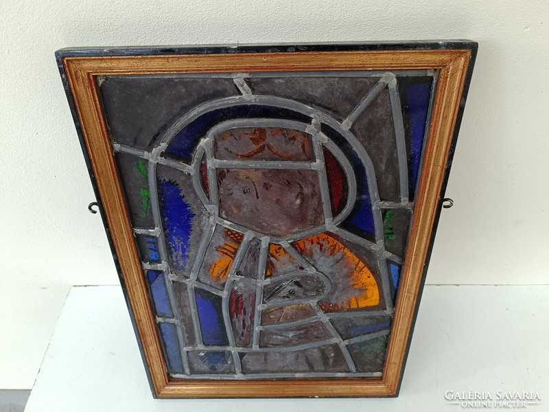 Antique stained glass window painted lead glass king motif 580 8174