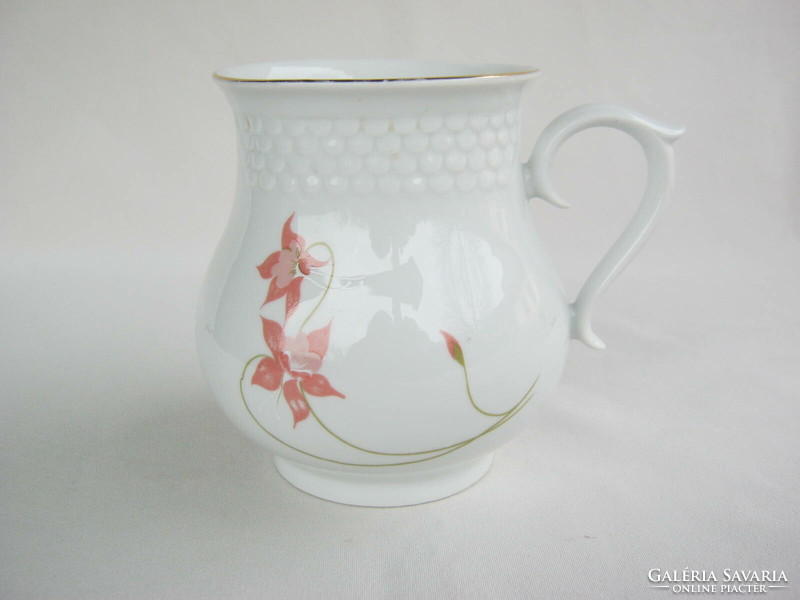 Hollóháza porcelain mug with floral brim