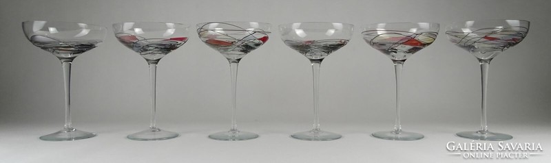 1P142 Joan Miro mintás talpas fújt üveg pezsgős koktélos pohár készlet 6 darab