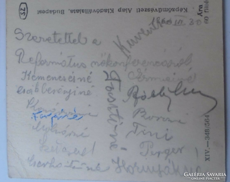 D199435  Dunaalmás    - képeslap   küldve a Református Nőkonferenciáról 1960  Tatabánya sok aláírás