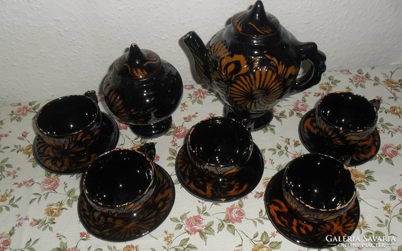 Traditional, handmade, glazed ceramic tea/coffee set in one.