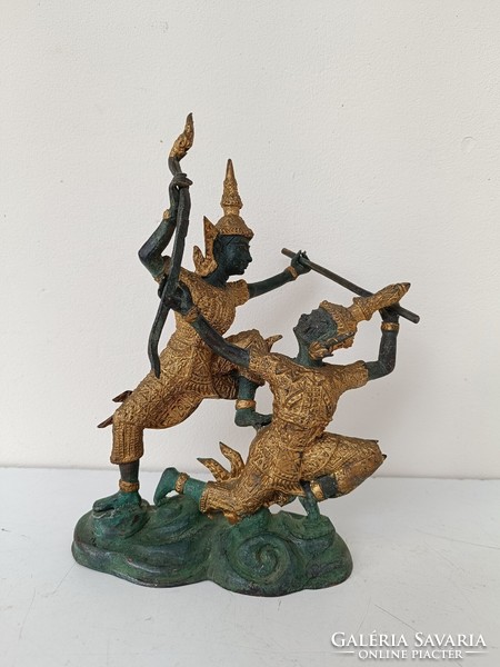 Antik buddhista kétalakos bronz szobor szertartás jelenet buddha Thaiföld 454 8140