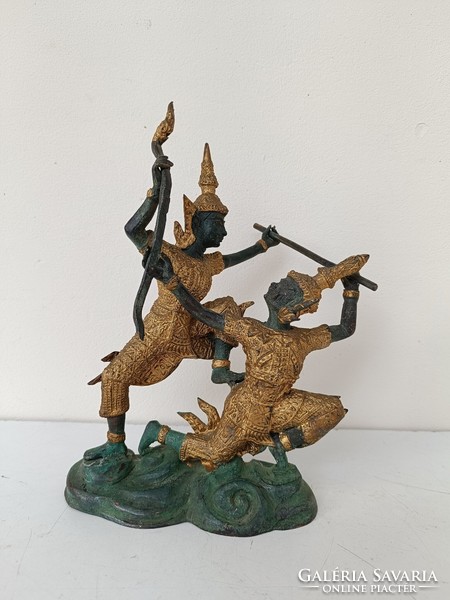 Antique Buddhist Double Figure Bronze Statue Ceremony Scene Buddha Thailand 454 8140