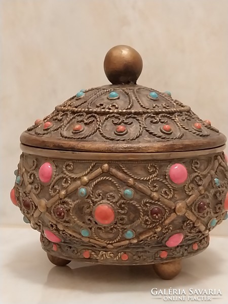 Antique jewelry box with stone inlay