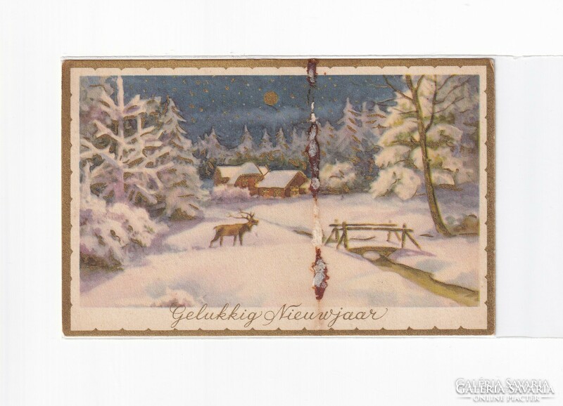 K:091 Christmas antique postcard (damaged)