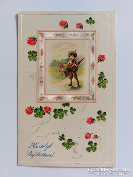 Régi képeslap 1918 levelezőlap kisfiú lóhere