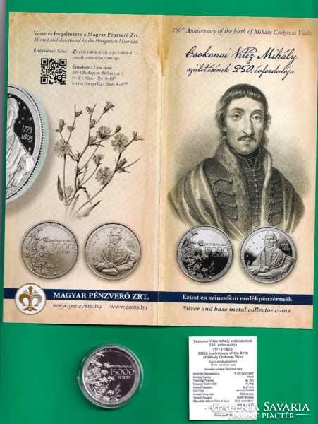 2023 - Csokonai Vitéz Mihály – 15.000 Ft ezüst, PP emlékérme - kapszulában + MNB certi és ismertető