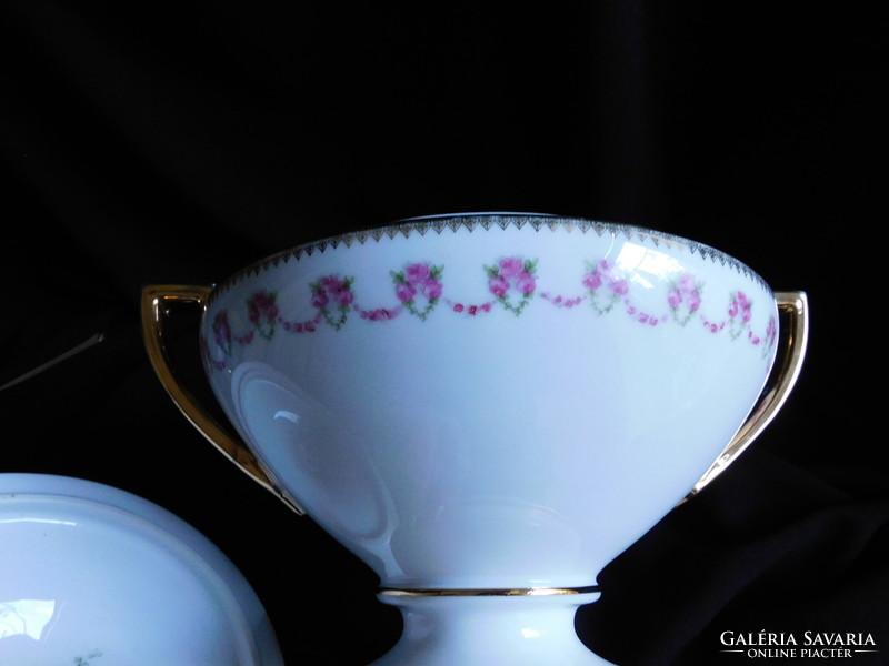 Antique footed soup bowl with rose garland decor