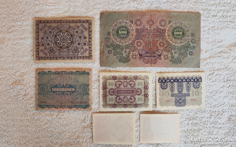 Austrian Crown Series (1922) – 1, 2, 10, 20, 100, 1000, 5000 (ef-f+) | 7 banknotes