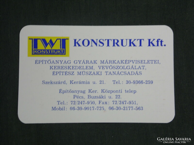 Kártyanaptár, TWT konstrukt építőanyag kereskedelem,Pécs, 2000,   (2)