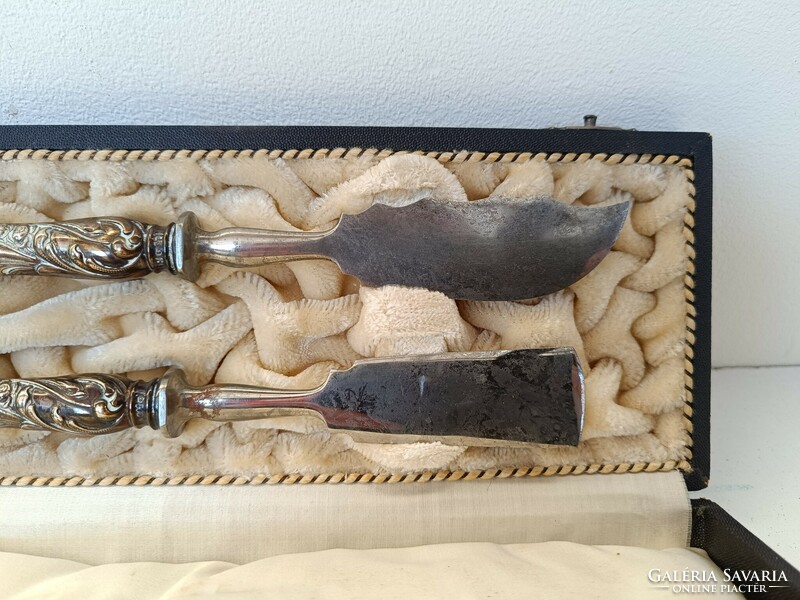 Antik ezüst nyelű hal kés készlet 2 darab eredeti dobozában 562 8182