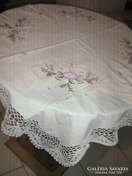 Beautiful tablecloth with a hand-crocheted Christmas pattern