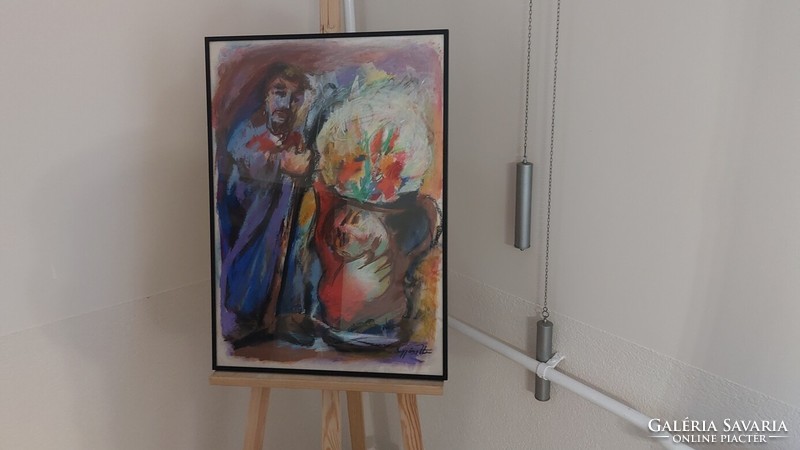 Győri István szürreális festménye 51x72 cm kerettel