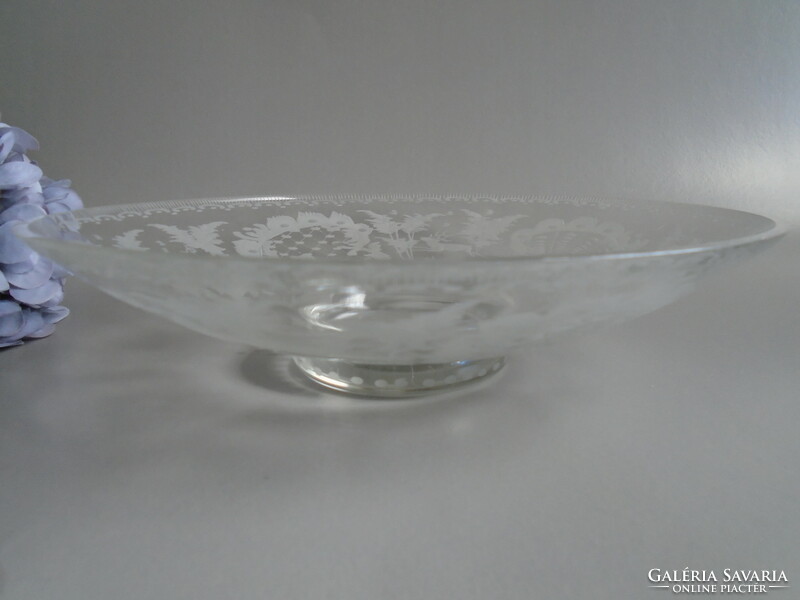 Pagoda, carved crystal glass bowl with an oriental pattern.