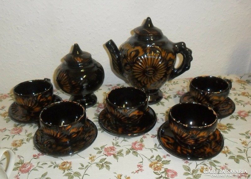 Traditional, handmade, glazed ceramic tea/coffee set in one.
