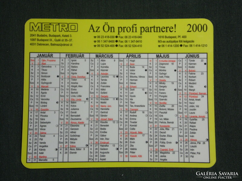 Kártyanaptár, METRO Áruházak, névnapos, 2000,   (2)