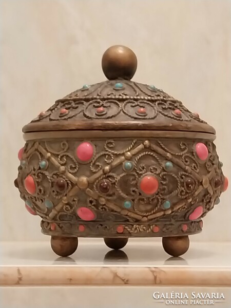 Antique jewelry box with stone inlay
