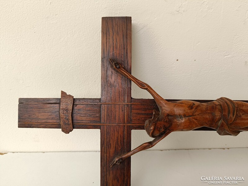 Antik biedermeier feszület álló fa intarziás kereszt faragott Jézus 570 8181