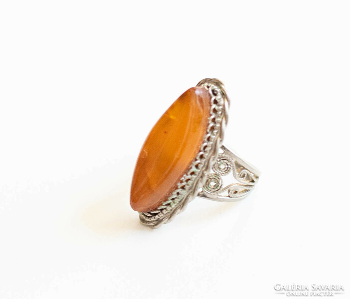 Amber stone ring - retro jewelry