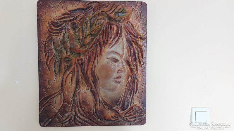 Bezdány Zsolt gyönyörű bőr faliképe 44x52 cm kerettel