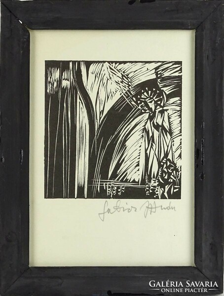 1P465 framed marked woodcut 21 x 16 cm