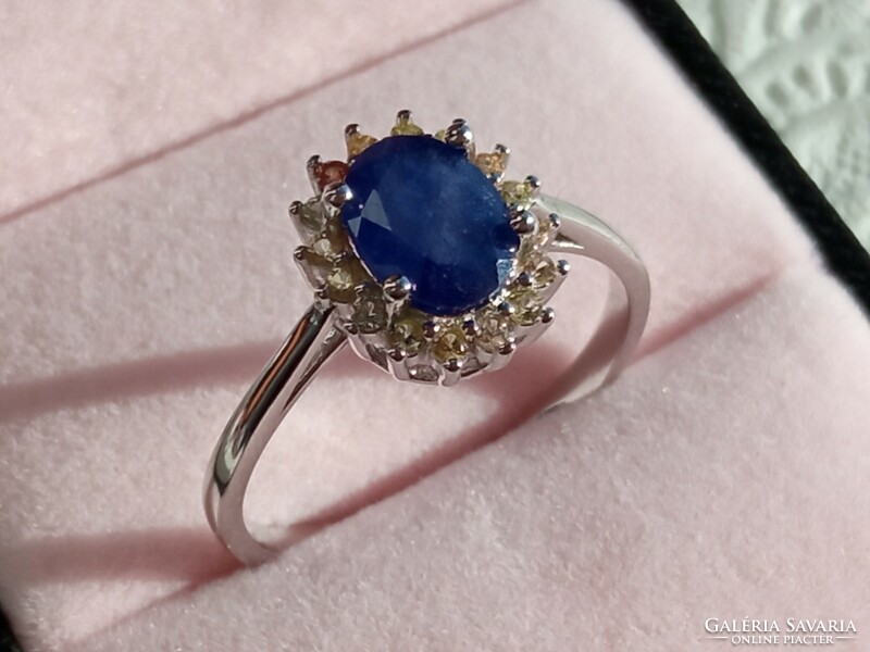 Sapphire - yellow sapphire 925 silver ring 57