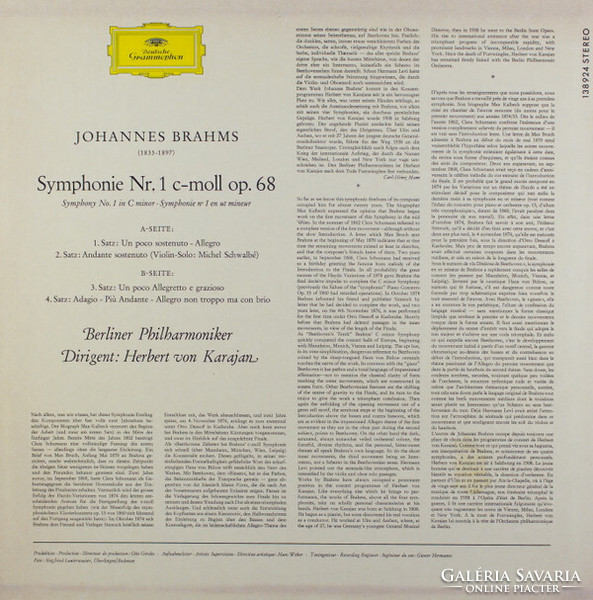 Brahms, Herbert von Karajan, Berliner Philharmoniker - Symphonie Nr. 1 C-Moll Op. 68 (LP, RP)