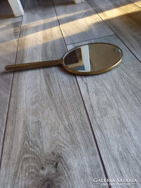 Luxurious old hand mirror with copper frame (30.5x12.5 cm)