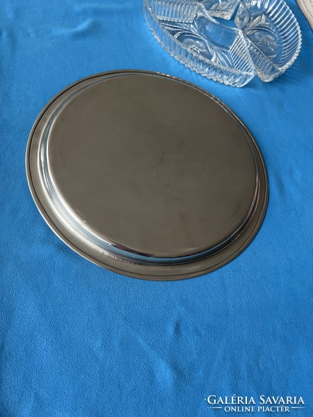 3 darabos metszett kristály üveg  kínáló rozsdamentes inox fém tálcán