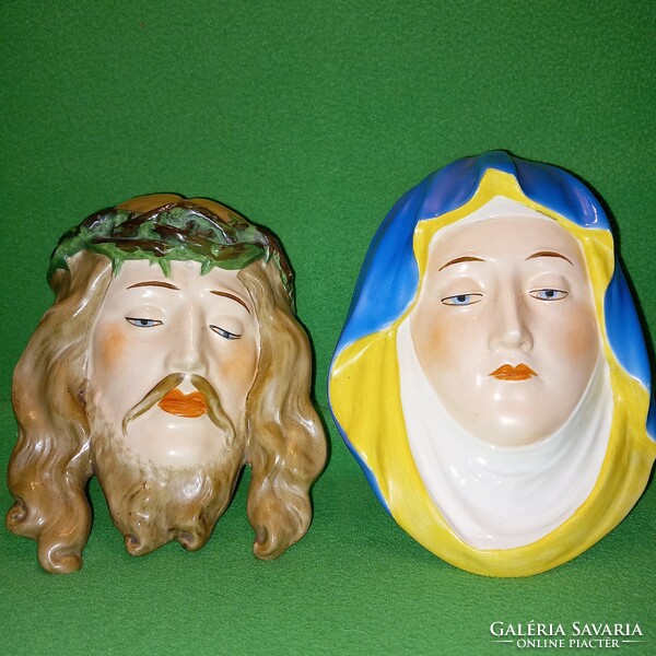 Jesus + Mary as a couple. Old, numbered, porcelain wall decoration, figurine. A religious object.