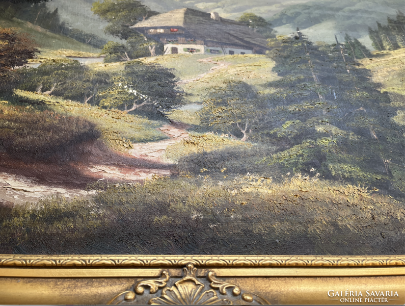 Alpine landscape, in a gilded frame, 20th century