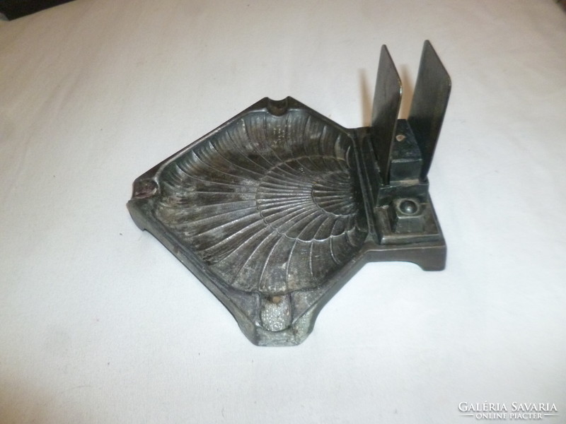 Antique metal ashtray with ashtray match holder