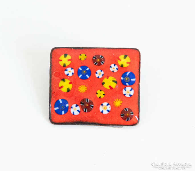 Retro brooch with fused glass/enamel decoration - lapel pin, pin with millefiori pearl Murano style