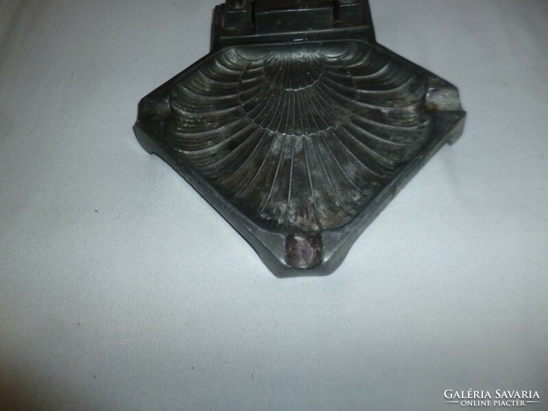 Antique metal ashtray with ashtray match holder