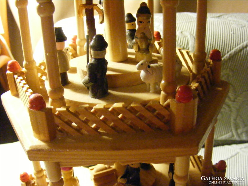 Wooden Christmas nativity scene 4-story musical rotating pyramid 57 cm