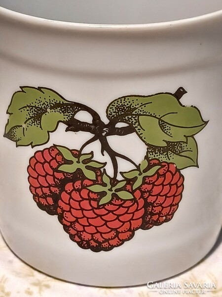 Porcelain tea mug with raspberry pattern -marked