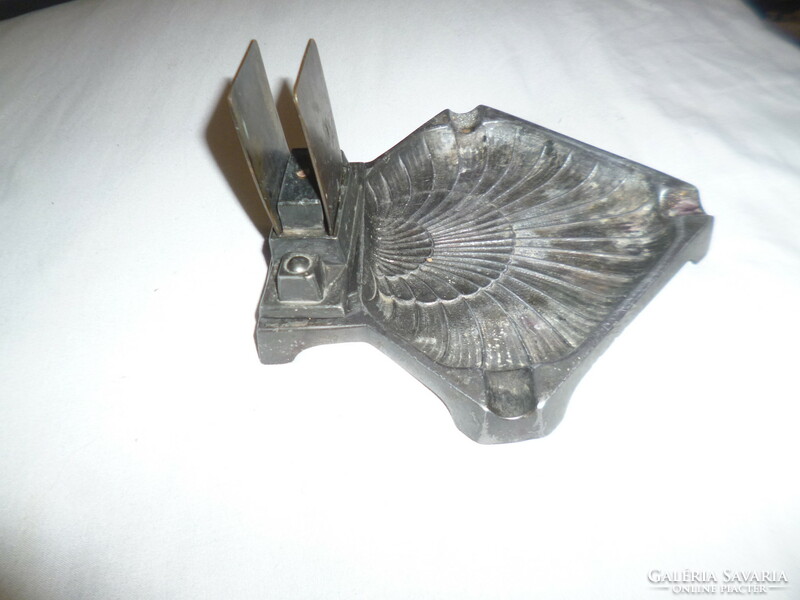 Antique metal ashtray with ashtray match holder