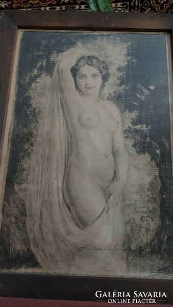 Nude picture of István Prihoda, etching (1891-1965) 40x26cm