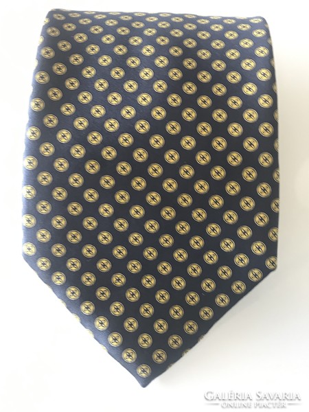 Selyem nyakkendő mélykék alapon diszkrét mintával, Barton Moda