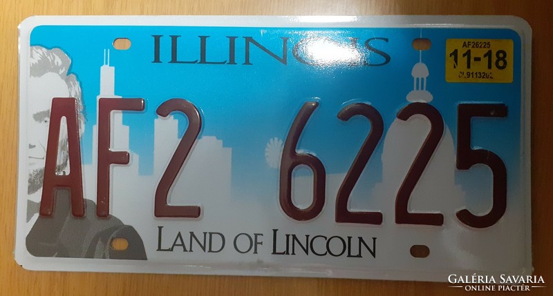 USA amerikai rendszám rendszámtábla AF2 6225 Illionis Land of Lincoln