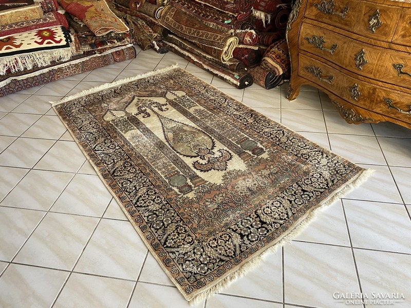 Hand-knotted tree of life silk carpet 125x210