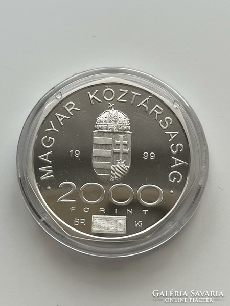 1999. évi 2000. évforduló -Millennium ezüst emlékérme PP 0.925 tartóban